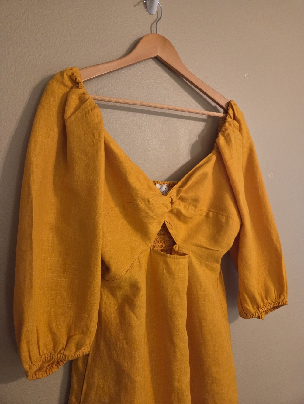 LOFT Beach Rusty Orange 100% Linen Cut Out Puff Sleeve Mini Pocket Dress SZ‎ M - Picture 4 of 14